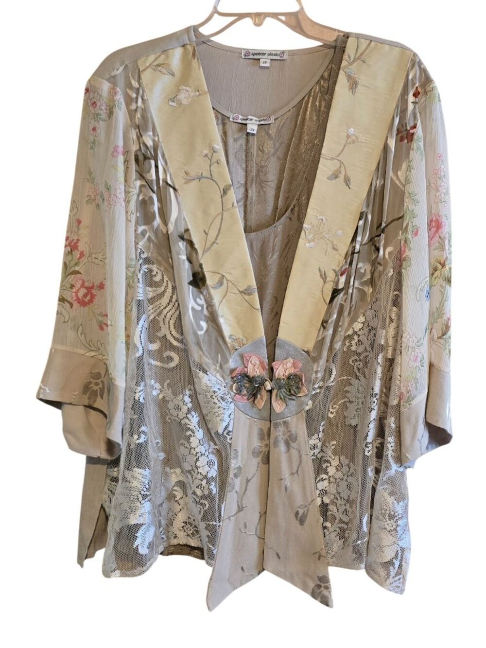 Spencer Alexis Beige Floral Lace Overlay Jacket With matching Cami tank vintage